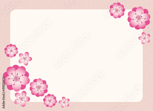 Peach blossom and Japanese traditional kimono pattern simple vector illustration background frame 