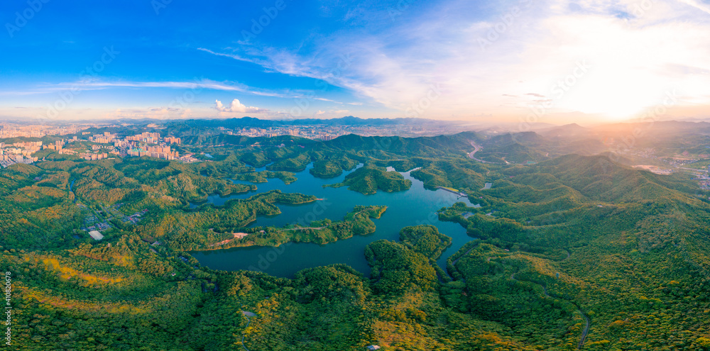 Aerial view of Honghua Lake scenic spot in Huizhou City, Guangdong Province, China Aerial view of Honghua Lake scenic spot in Huizhou City, Guangdong Province, China