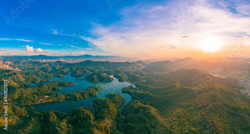 Aerial view of Honghua Lake scenic spot in Huizhou City, Guangdong Province, China