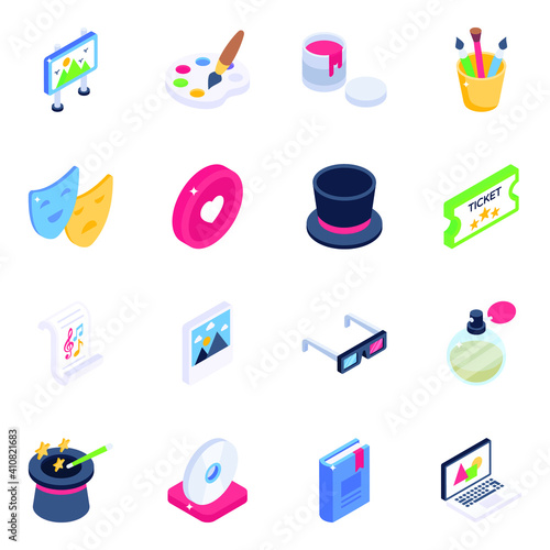 
Pack of Painting Tools Isometric Icons 
