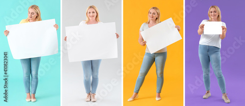 Woman with blank paper shee...