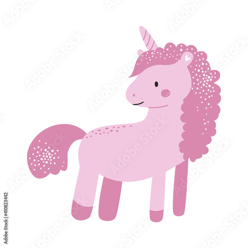 Cute cartoon character unicorn animal. Vector illustration.