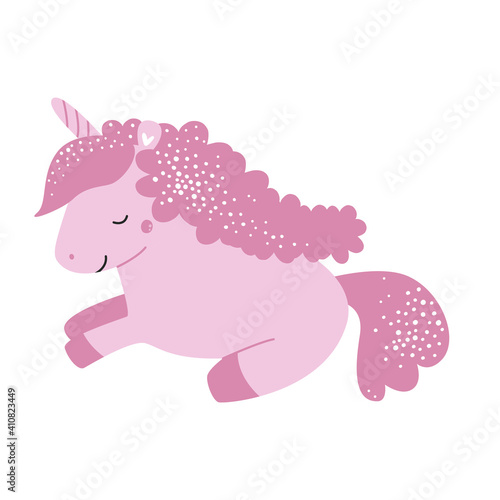 Cute cartoon character unicorn animal. Vector illustration.