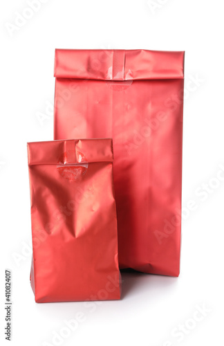 Coffee bags on white background