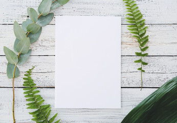 Blank magazine and plants on light background