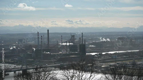 view from mountain pfenningberg to the industrial complex voest in linz, upper austria photo