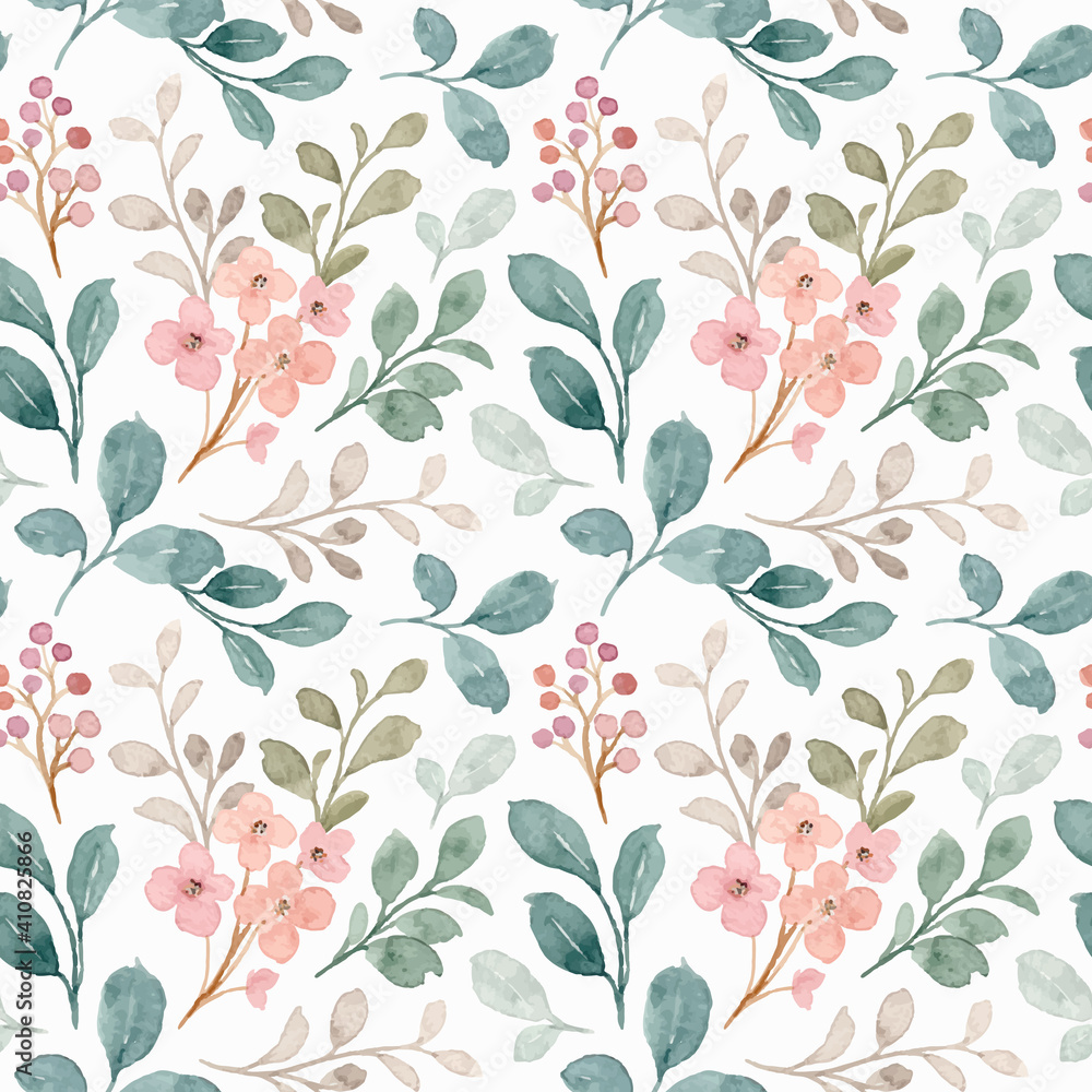 Seamless pattern of green and gray leaves with watercolor Seamless pattern of green and gray leaves with watercolor