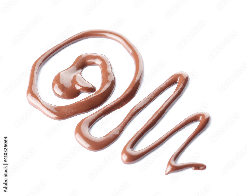 Naklejka premium Swirl of melted chocolate on white background