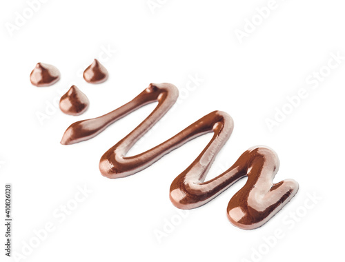 Sweet melted chocolate on white background