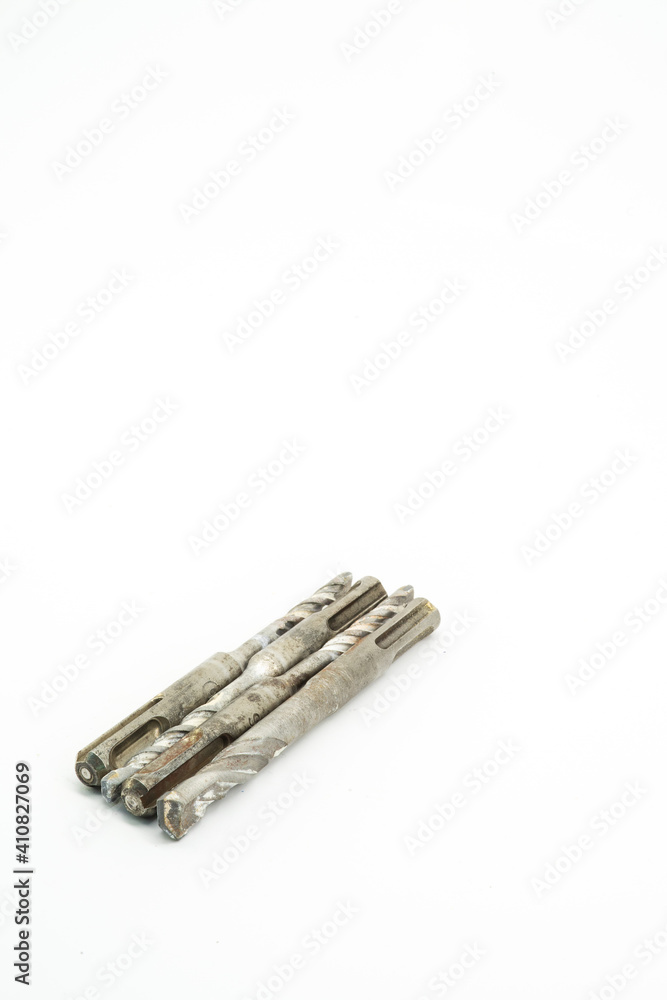 Set of different drills isolated on white background Set of different drills isolated on white background