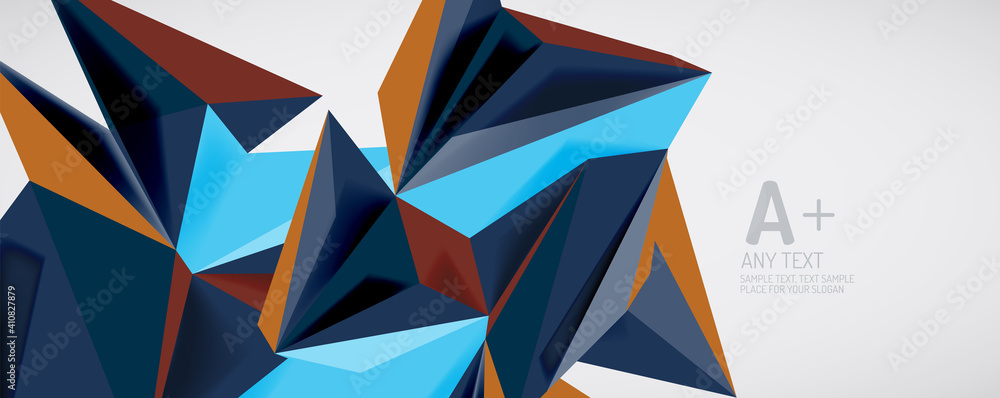Vector triangle geometric backgrounds. Low poly 3d shape on light backdrop. Vector illustration for covers, banners, flyers and posters and other designs Vector triangle geometric backgrounds. Low poly 3d shape on light backdrop. Vector illustration for covers, banners, flyers and posters and other designs