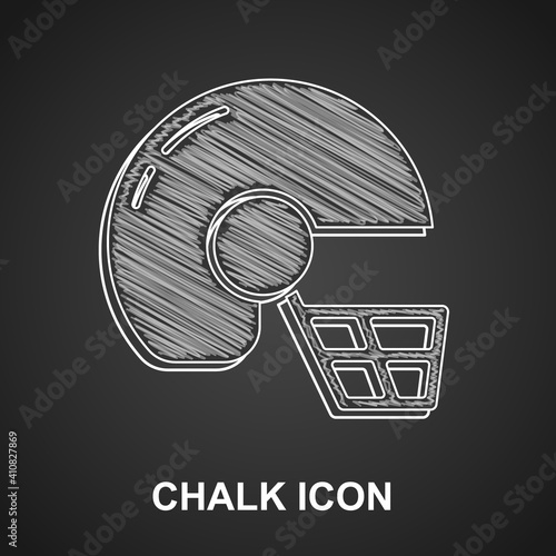 Chalk American football helmet icon isolated on black background. Vector.