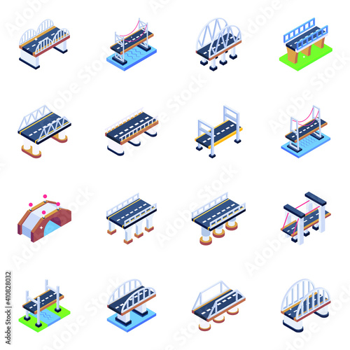 Pack of Famous Bridges Isometric Icons

