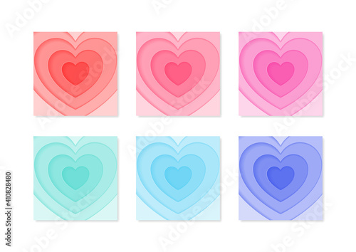 Valentine's day background set. Collection of colorful background decorated with hearts. Editable templates for social networks and stories. Vector 10 EPS.