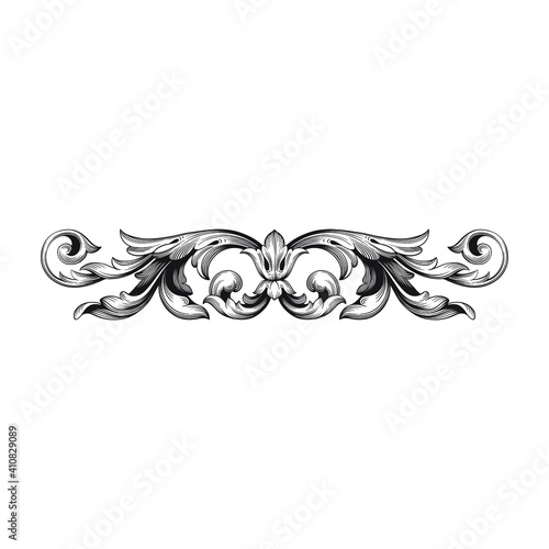 Vintage Baroque Victorian frame border floral ornament leaf scroll engraved retro flower pattern decorative design tattoo black and white Japanese filigree calligraphic vector heraldic swirl