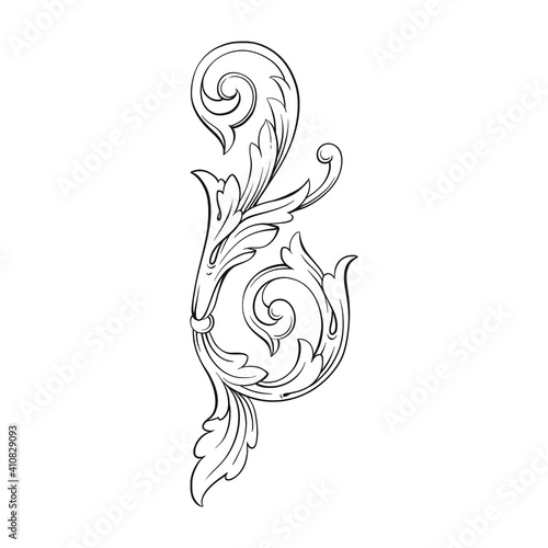 Vintage Baroque Victorian frame border floral ornament leaf scroll engraved retro flower pattern decorative design tattoo black and white Japanese filigree calligraphic vector heraldic swirl
