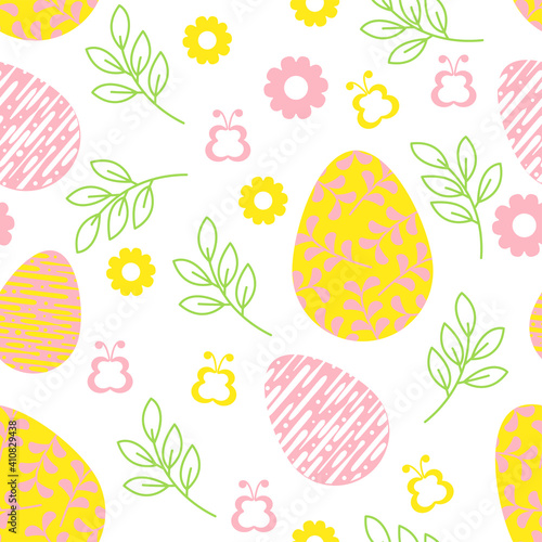 Colorful easter eggs seamless pattern. Isolated on white background