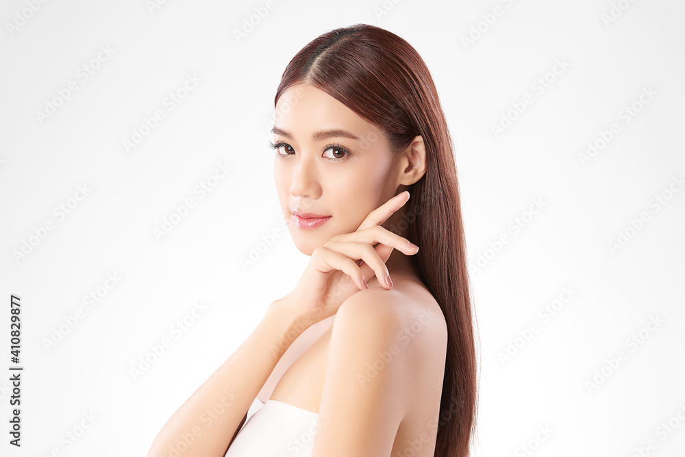 Beautiful young asian woman with clean fresh skin on white background, Face care, Facial treatment, Cosmetology, beauty and spa, Asian women portrait Beautiful young asian woman with clean fresh skin on white background, Face care, Facial treatment, Cosmetology, beauty and spa, Asian women portrait