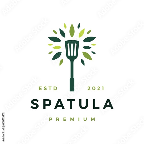 spatula tree leaf kitchen logo vector icon illustration