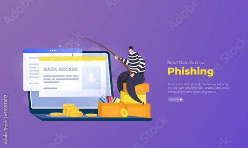 Cyber crime web phishing of data access theft illustration concept