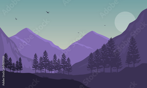 Fototapeta Naklejka Na Ścianę i Meble -  Beautiful scenery mountains in the morning. Vector illustration