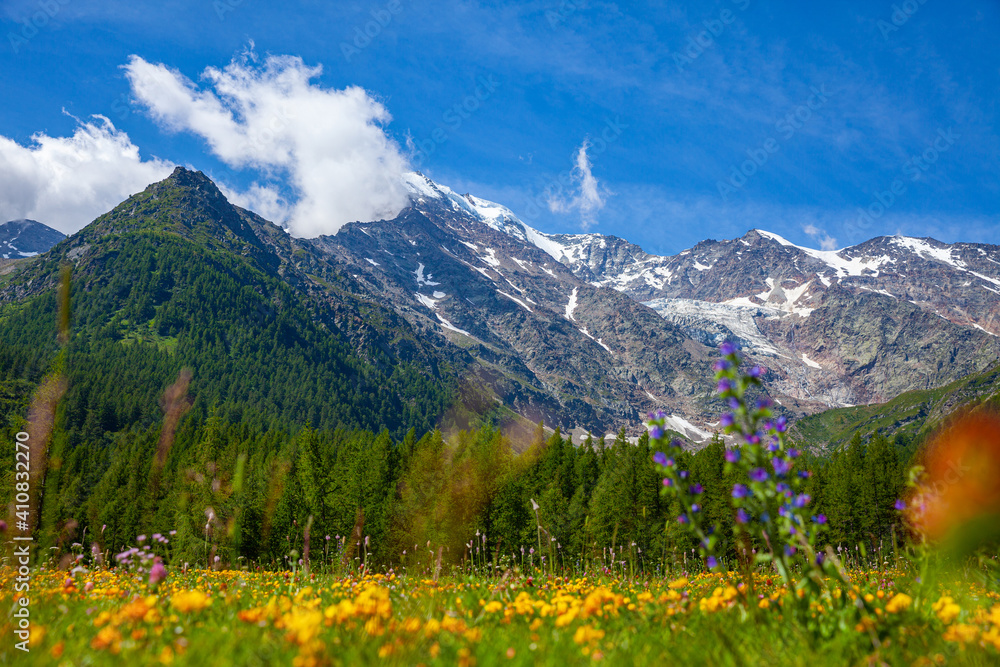 Picturesque panoramic view on Simplon pass in Switzerland