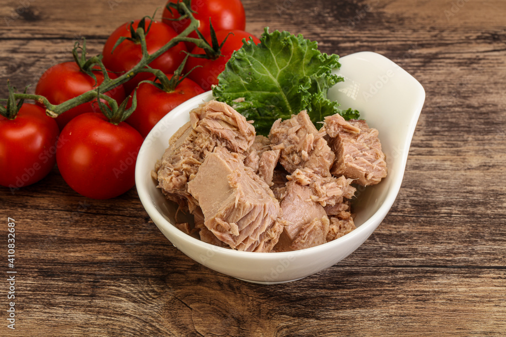 Canned tuna fillet in the bowl Canned tuna fillet in the bowl