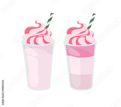 Clear plastic cup with a straw. Ice cream, milkshake. Outline vector illustration on a white background.