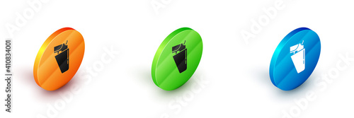 Isometric Revolver gun in holster icon isolated on white background. Circle button. Vector.