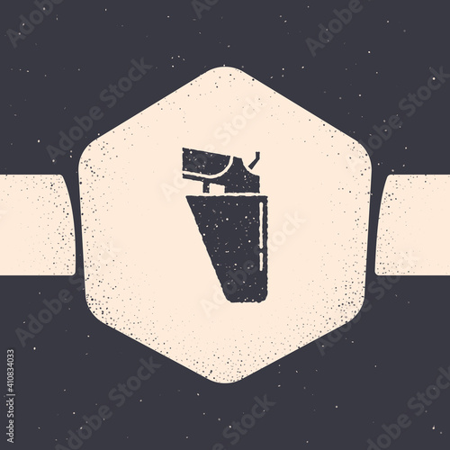 Grunge Revolver gun in holster icon isolated on grey background. Monochrome vintage drawing. Vector.
