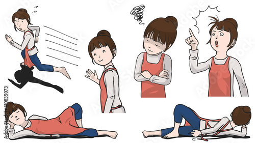 頑張る主婦のイラストセット