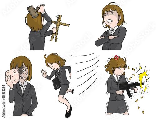 怒る・キレるOLのイラストセット