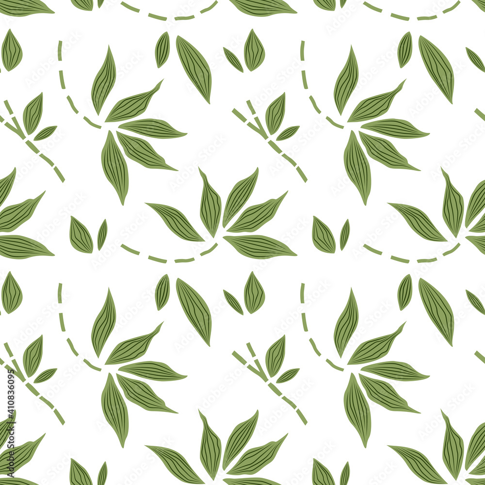 Fototapeta Bamboo branches. Vector seamless pattern. Exotic bamboo green leaves on a white background. For fabric, wrapping paper, textile, wallpaper, scrapbook, covers,clothing, notebook etc.