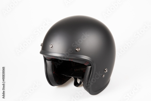 black vintage motorcycle helmet neo-retro style isolated on white background