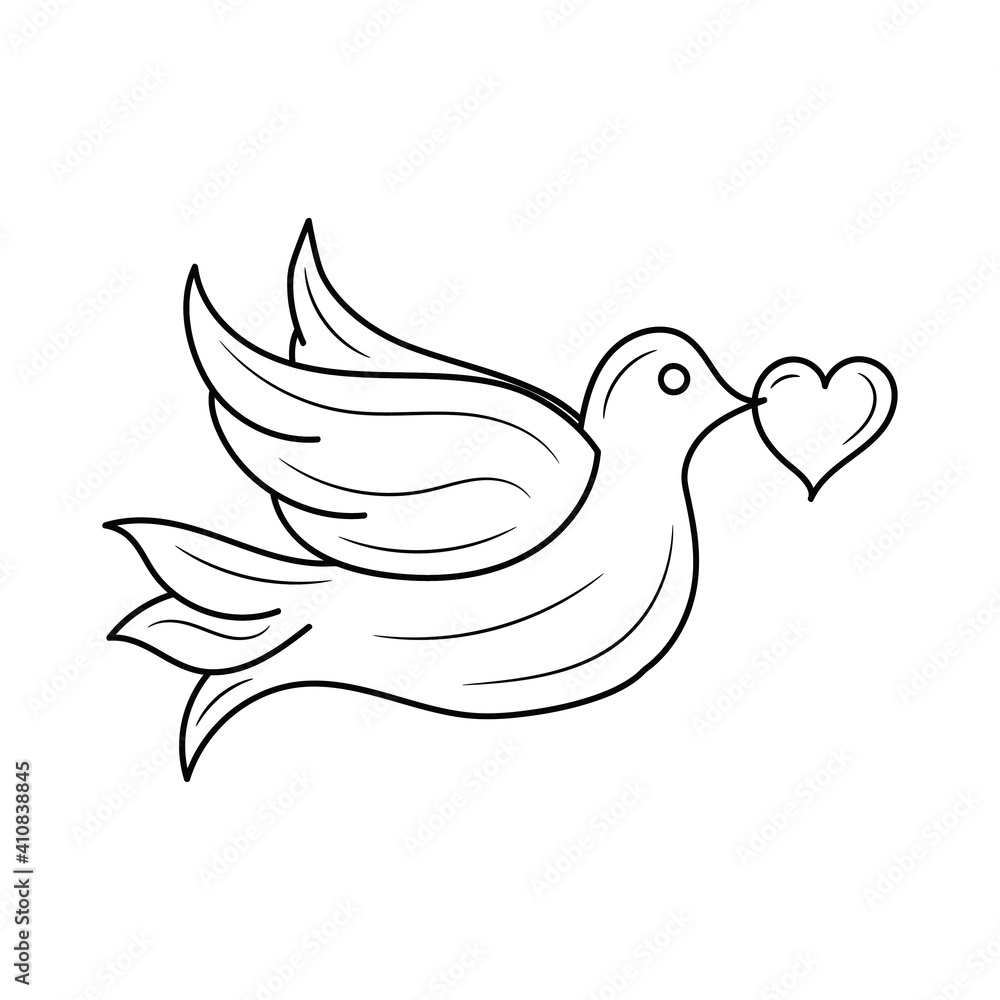 Dove Bird holding heart vector illustration, isolated linear style pictogram Dove Bird holding heart vector illustration, isolated linear style pictogram