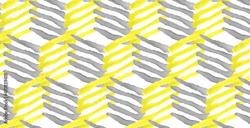 Seamless Geometric brushstrokes pattern. Gray and yellow watercolor stripes. Design for prints on fabrics, textile, covers, paper, wallpaper, interior, patchwork, wrapping