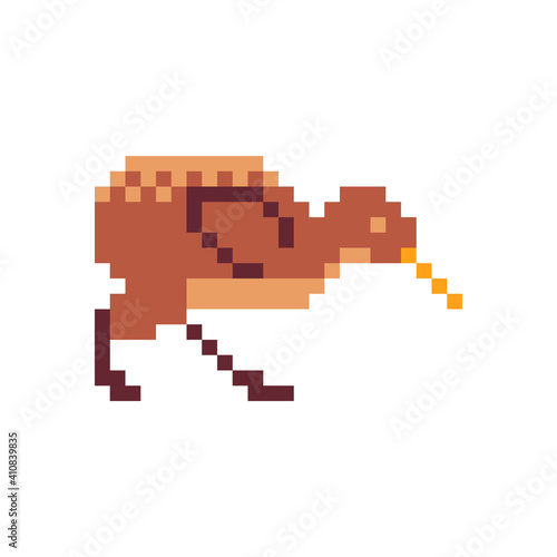 Quail icon. Pixel art character. Sticker design. Game assets. 8-bit. Isolated abstract vector illustration.