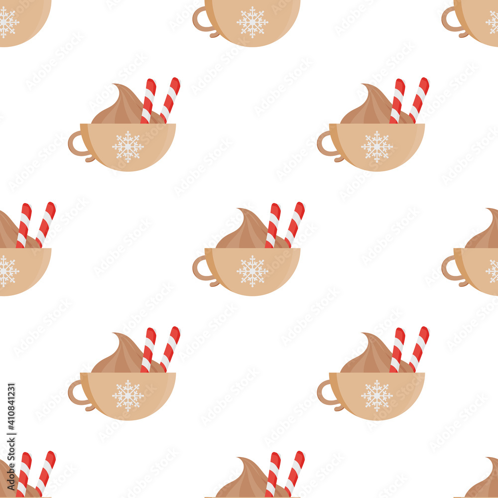 Seamless pattern with a cup of hot drink. Good for backgrounds, wrapping paper, and gifts. Vector illustration, flat style. Seamless pattern with a cup of hot drink. Good for backgrounds, wrapping paper, and gifts. Vector illustration, flat style.