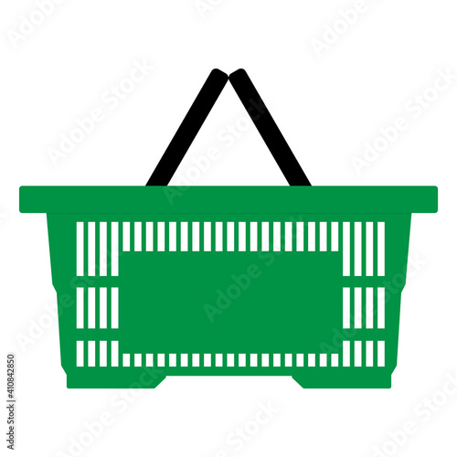 Green empty shopping basket isolated on white background. Vector illustration