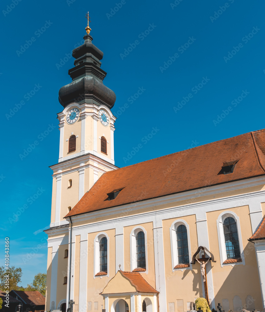 Beautiful church on a sunny summer day at Mariakirchen, Bavaria, Germany