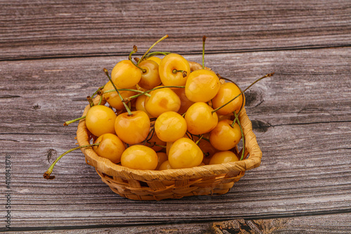 Sweet ripe yellow cherry heap