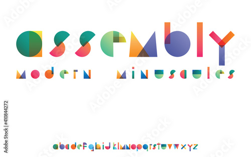 Assembly colorful gradient overlapping transparent shapes font minuscules