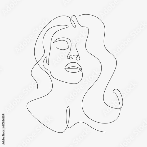 Woman head vector lineart illustration. One Line style drawing. 