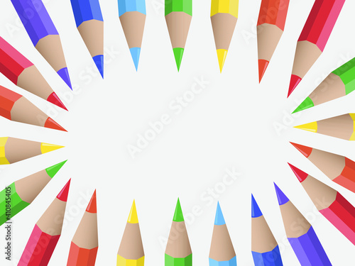 Space for text surrounded by colored rainbow pencils. 