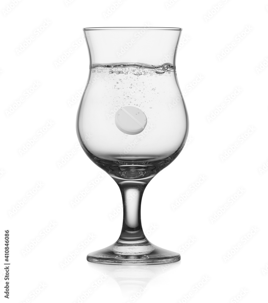glass of clean water with aspirin pill. Isolated glass of clean water with aspirin pill. Isolated