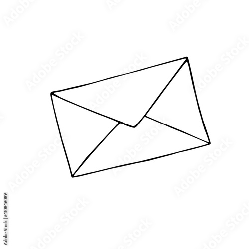 Doodle vector closed letter envelope. Icon or logo, hand drawn with thin black line