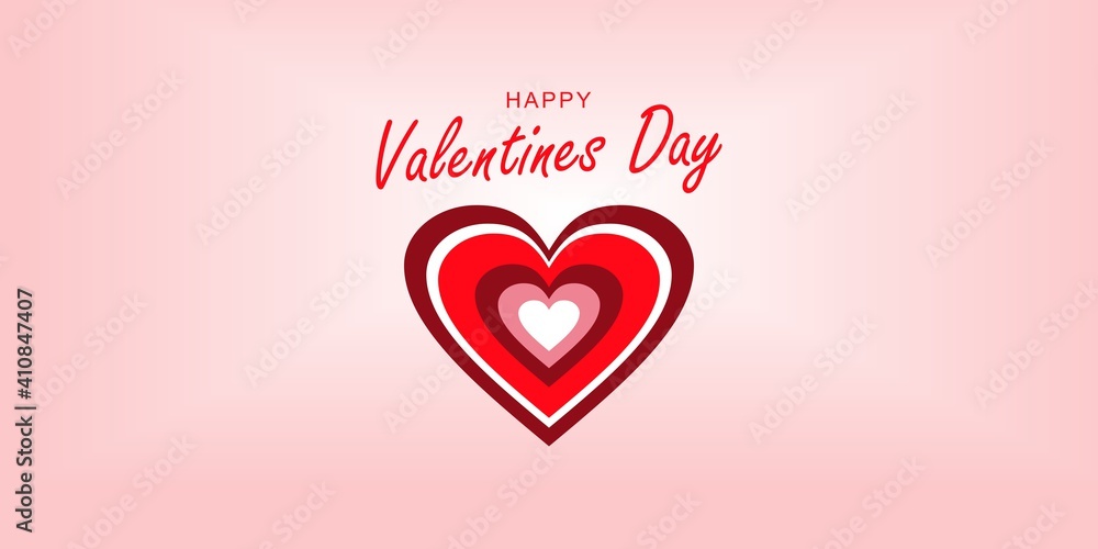 Vector illustration. Banner, cover Happy Valentine's Day. Rainbow hearts. Pink background with gradient.