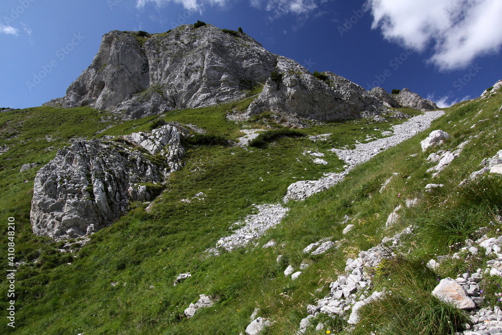 Obraz premium Rock formation in Karlgraben at hiking track to Schneealpe, Styria, Austria, Europe 