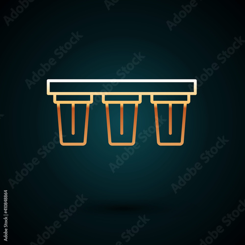 Gold line Water filter icon isolated on dark blue background. System for filtration of water. Reverse osmosis system. Vector.