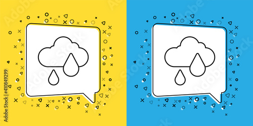 Set line Cloud with rain icon isolated on yellow and blue background. Rain cloud precipitation with rain drops. Vector.